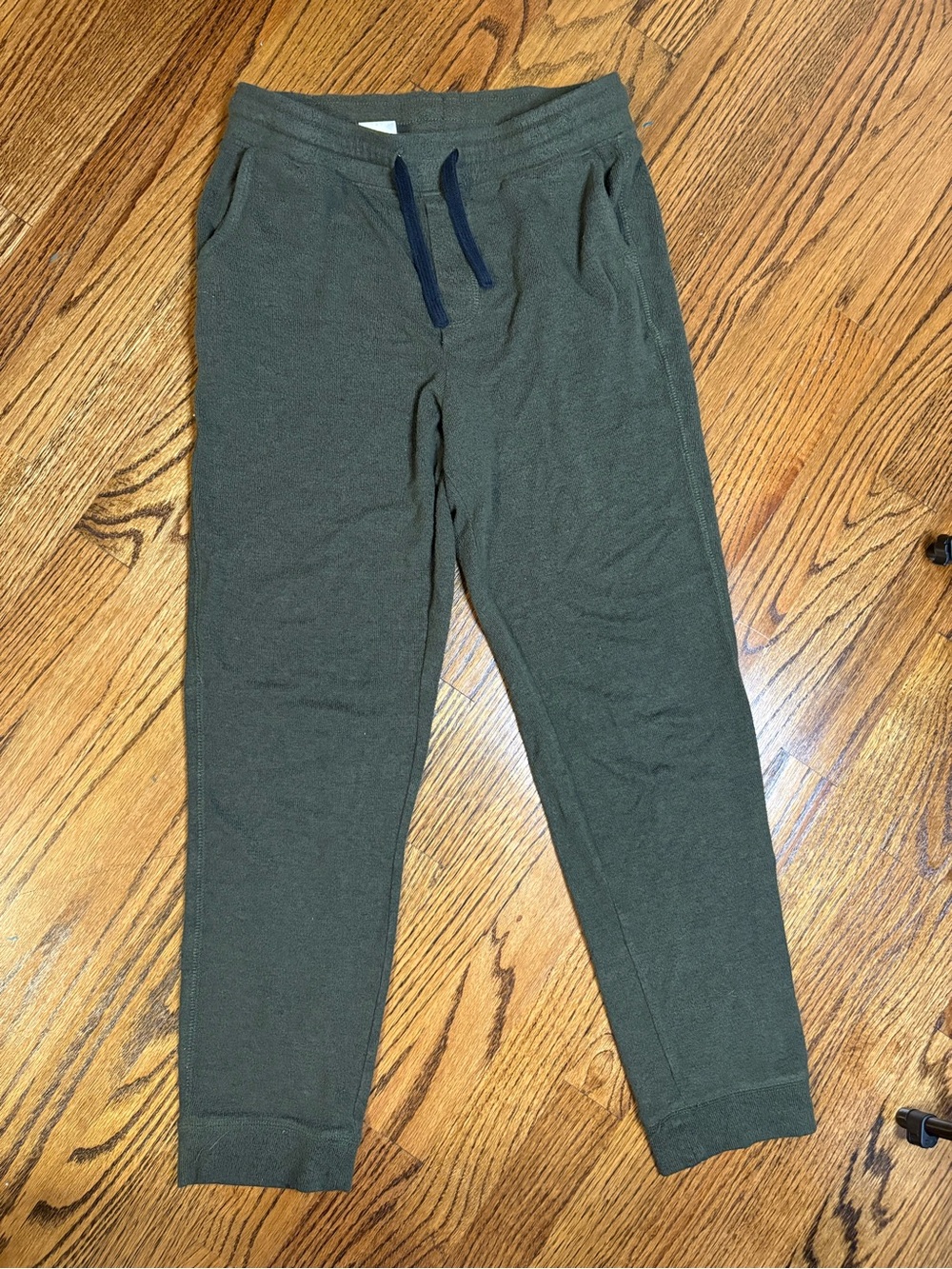 Kids Olive Green Jogger Sweatpants with Navy Drawstring